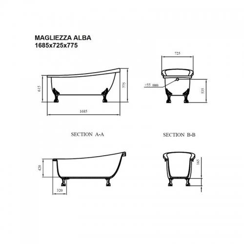 Акриловая ванна MAGLIEZZA ALBA 168,5х72,5 ножки хром